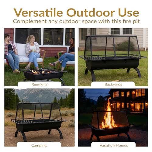36" Steel Outdoor Fire Pit with Grill & Cover