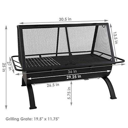 36" Steel Outdoor Fire Pit with Grill & Cover