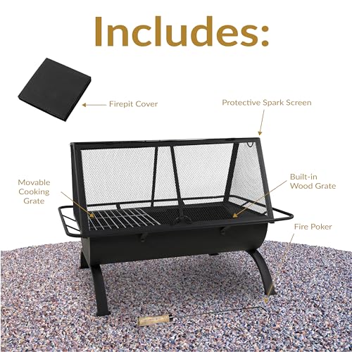 36" Steel Outdoor Fire Pit with Grill & Cover