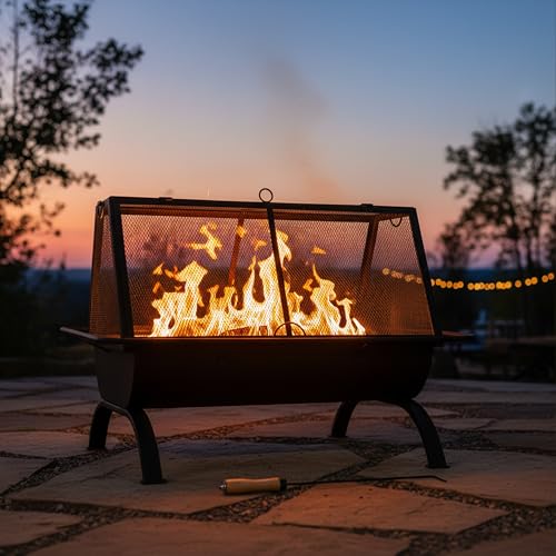 36" Steel Outdoor Fire Pit with Grill & Cover