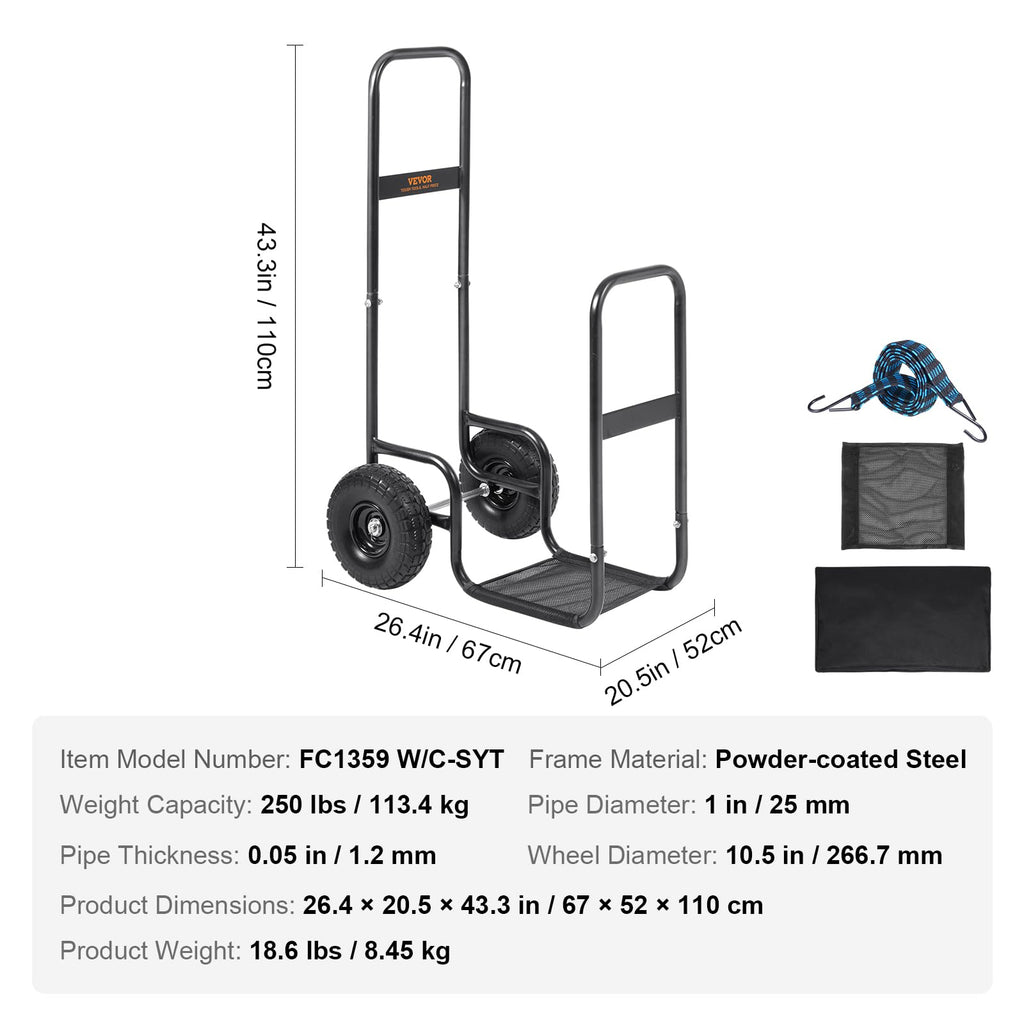 Heavy Duty Firewood Log Cart – 250 lbs Capacity