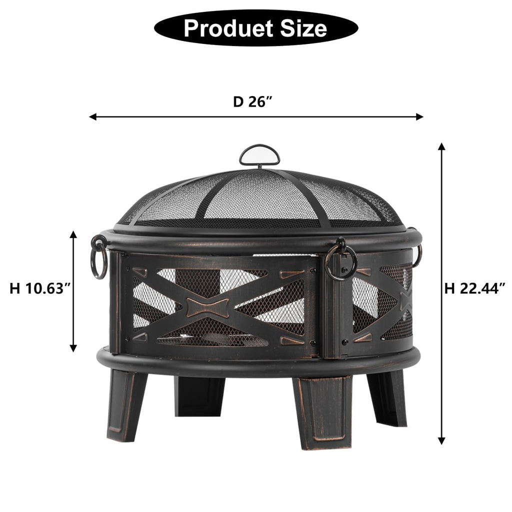 26" Wood Burning Fire Pit with Grill and Spark Screen
