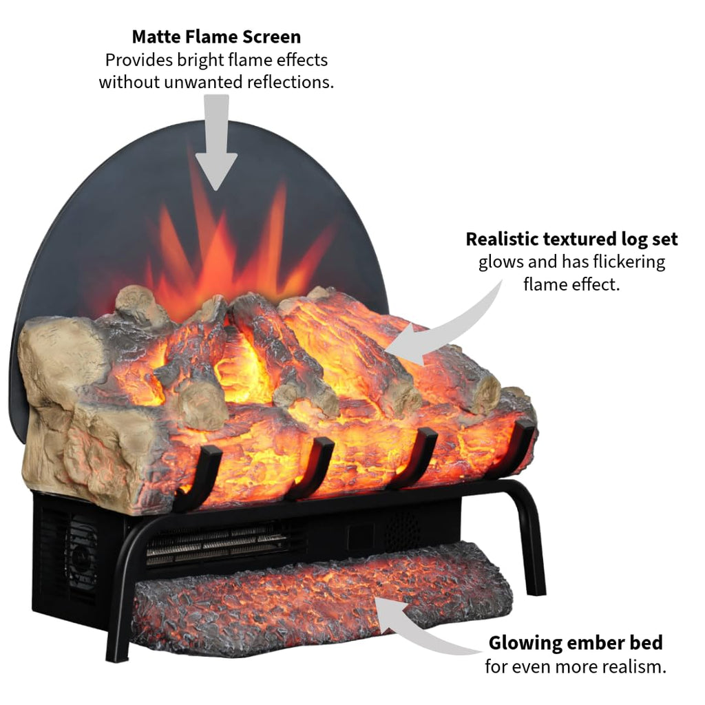 22" Freestanding Electric Fireplace Log Set – 750W/1500W