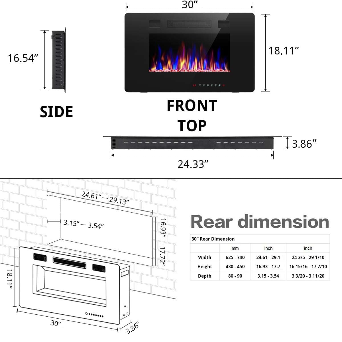 Ultra Thin Recessed Fireplace – 30"/60"