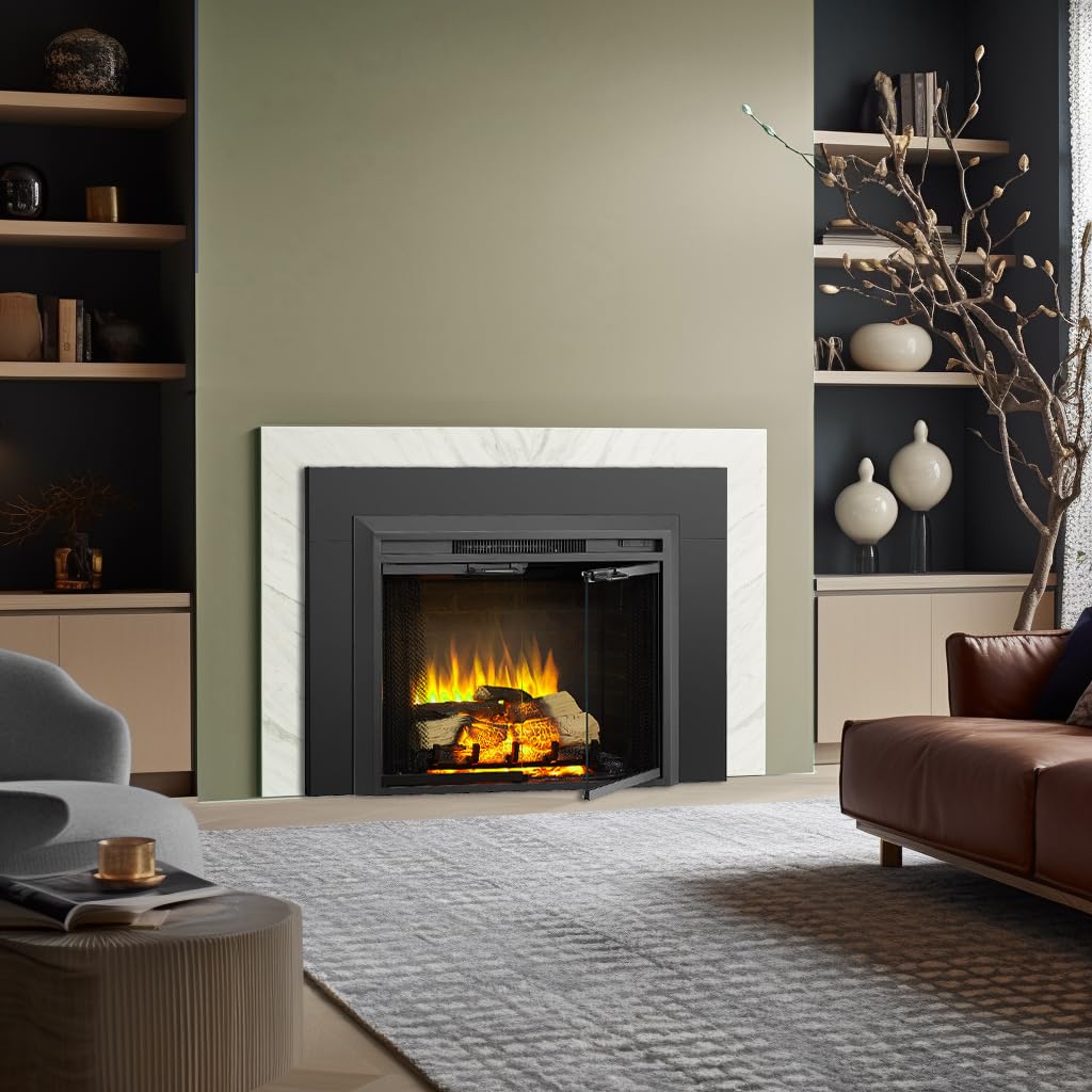 Electric Fireplace Insert with Glass Door & Mesh Screen