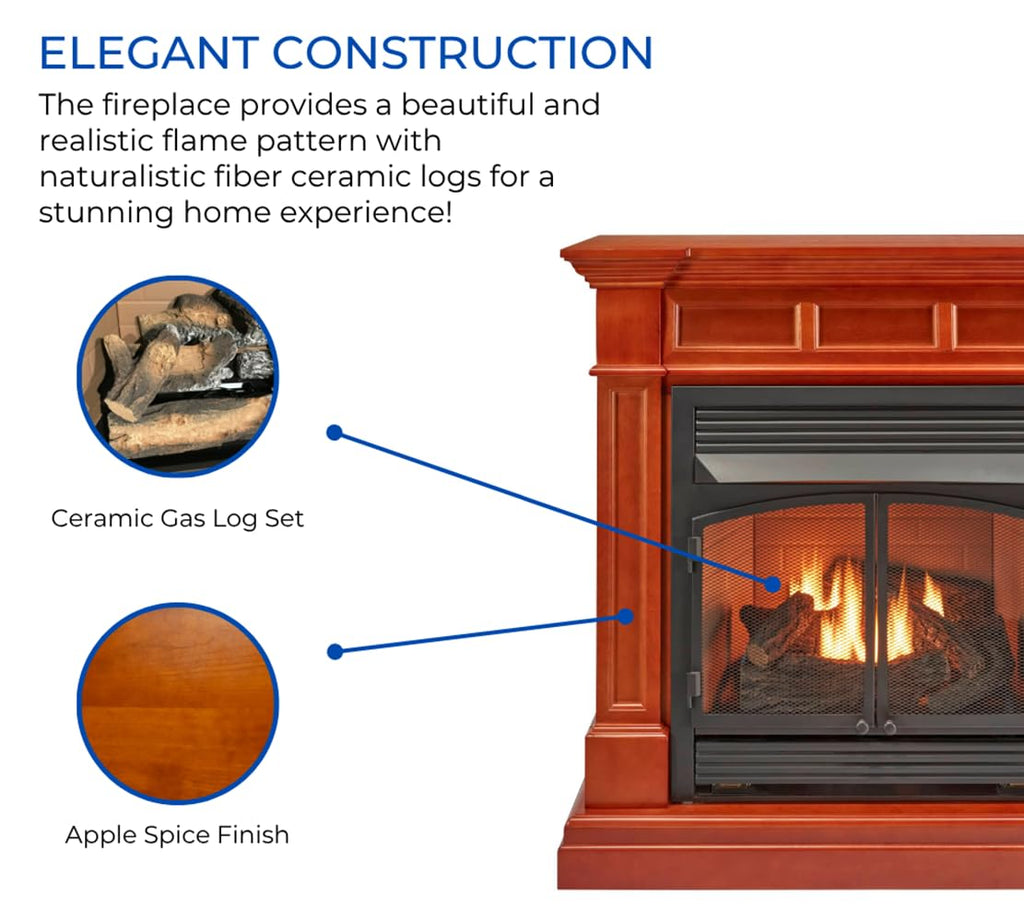 Dual Fuel Ventless Gas Fireplace with Mantel – 32,000 BTU