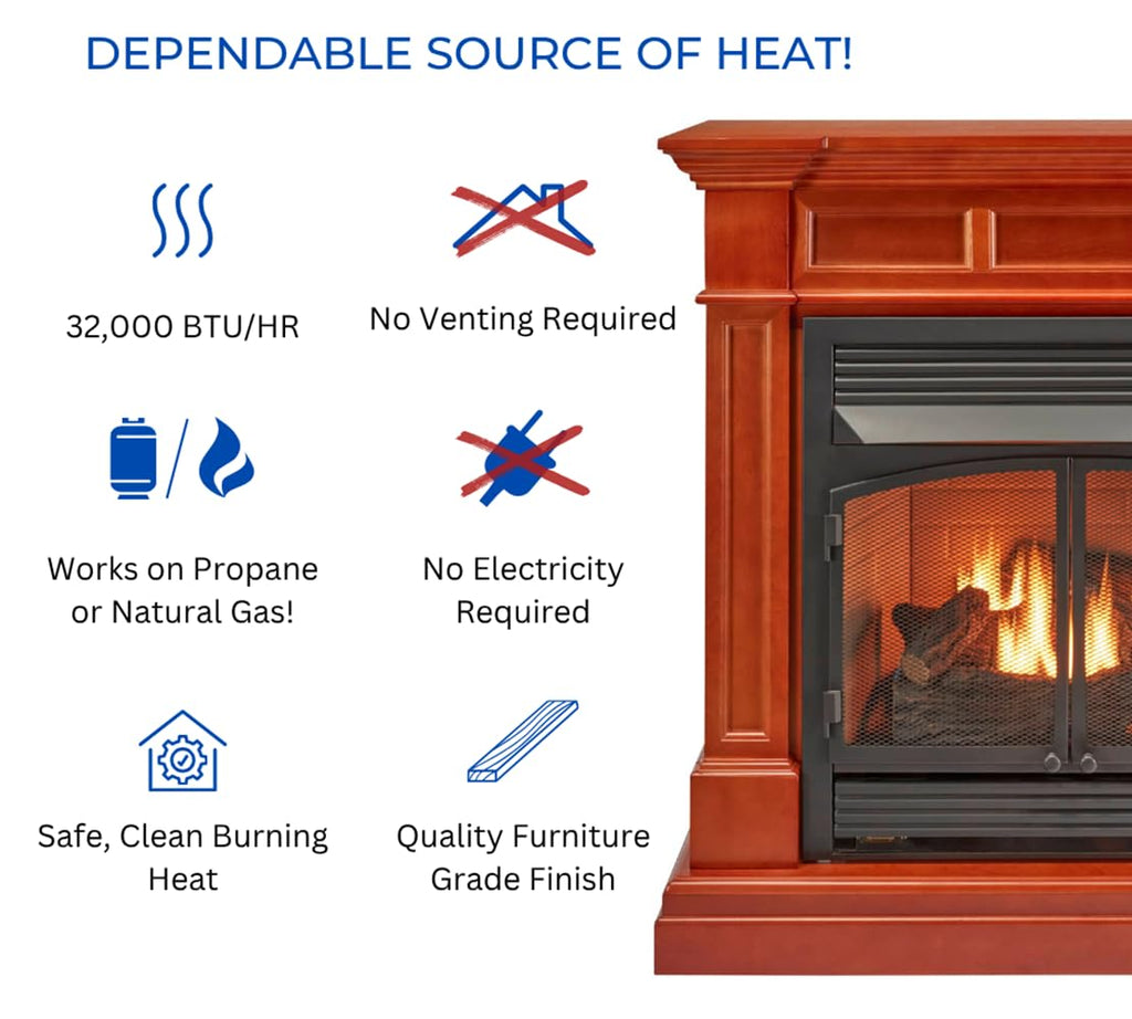 Dual Fuel Ventless Gas Fireplace with Mantel – 32,000 BTU