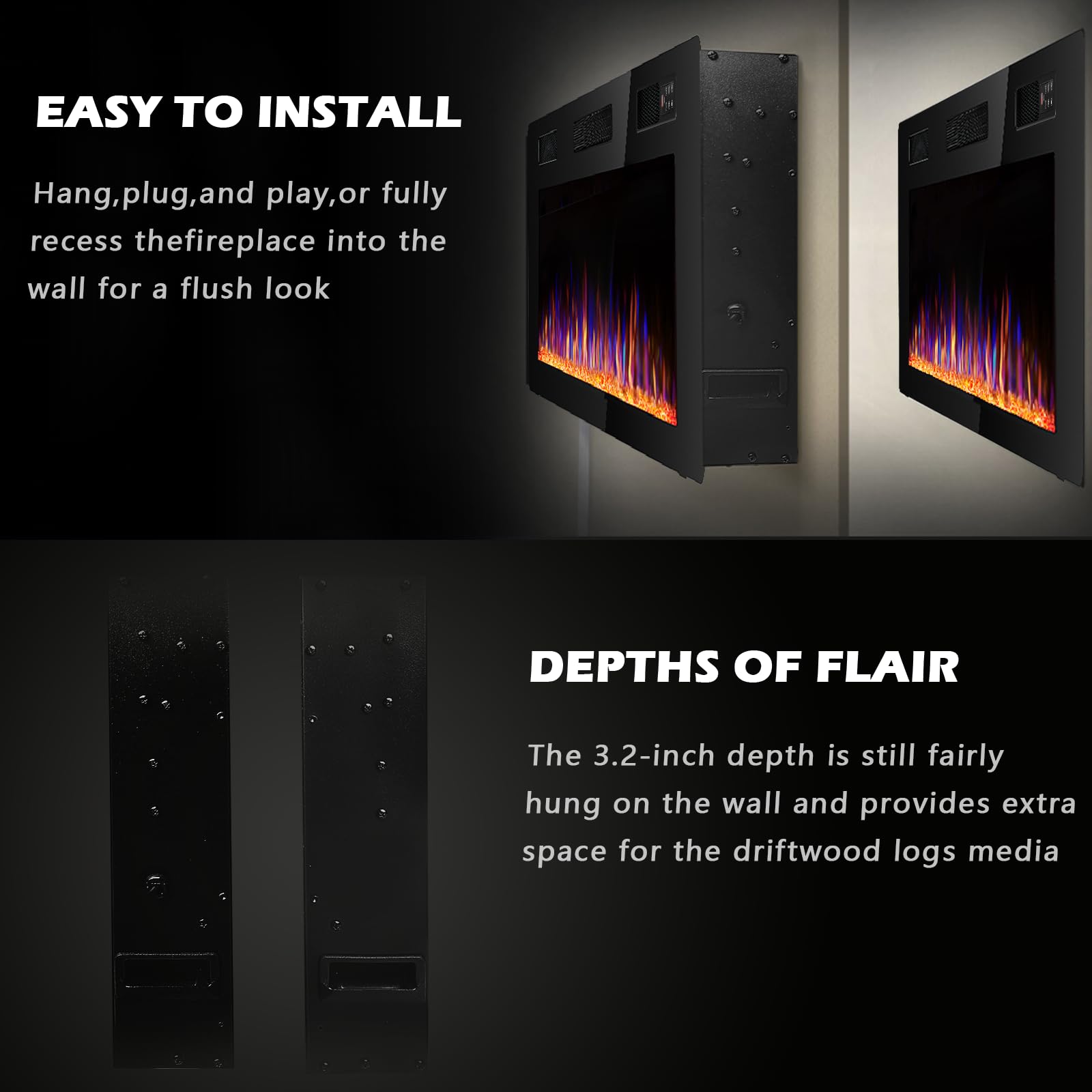 Ultra-Thin Linear Electric Fireplace – Wall Recessed