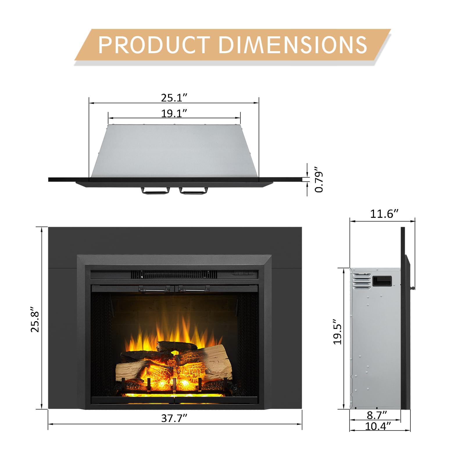 Electric Fireplace Insert with Glass Door & Mesh Screen