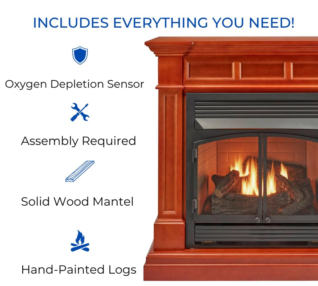 Dual Fuel Ventless Gas Fireplace with Mantel – 32,000 BTU
