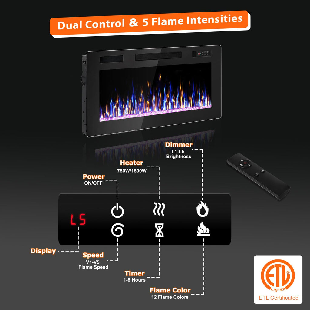 Ultra-Thin Recessed & Wall Mounted Electric Fireplace