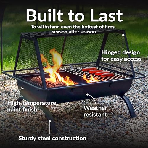 36" Steel Outdoor Fire Pit with Grill & Cover