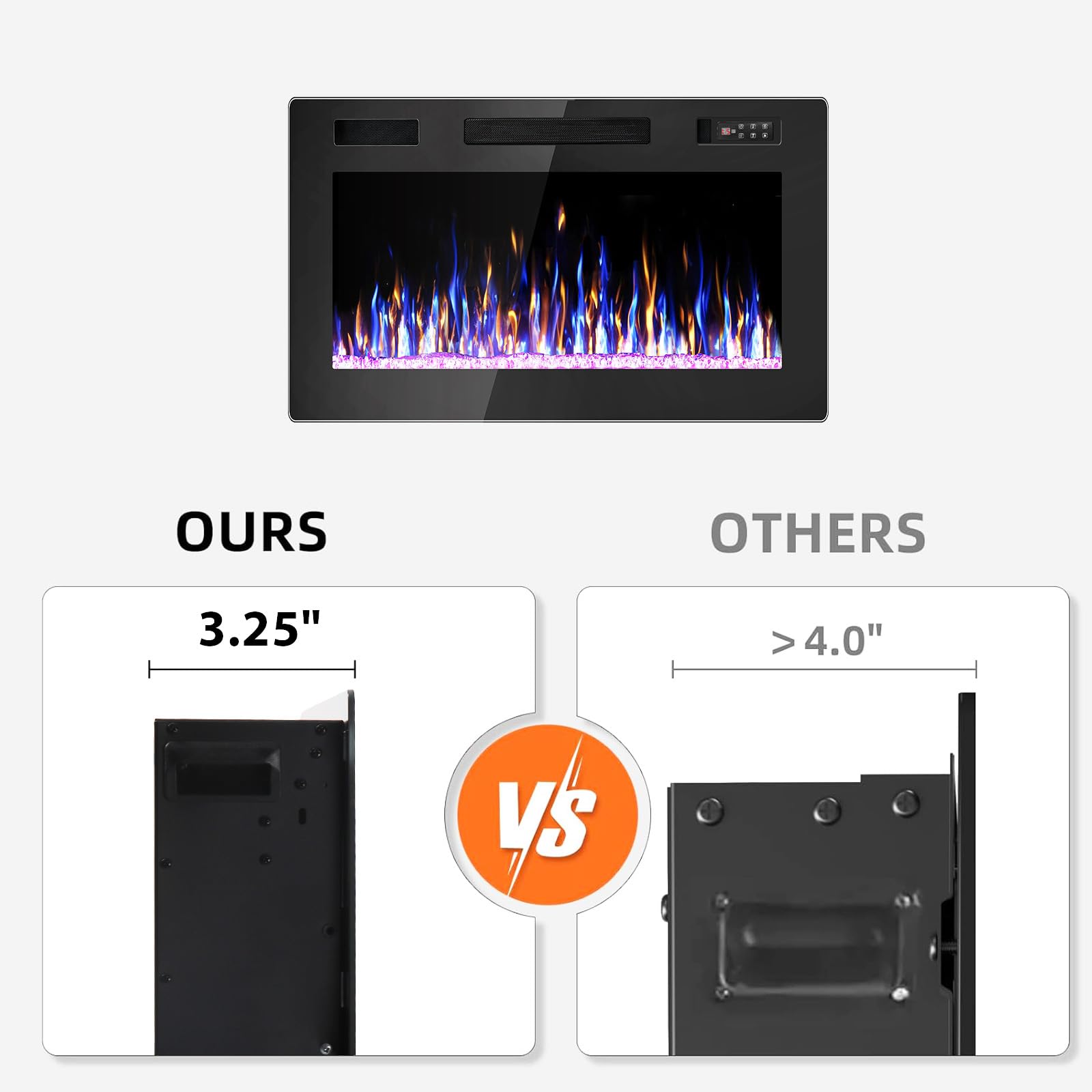 Ultra-Thin Recessed & Wall Mounted Electric Fireplace