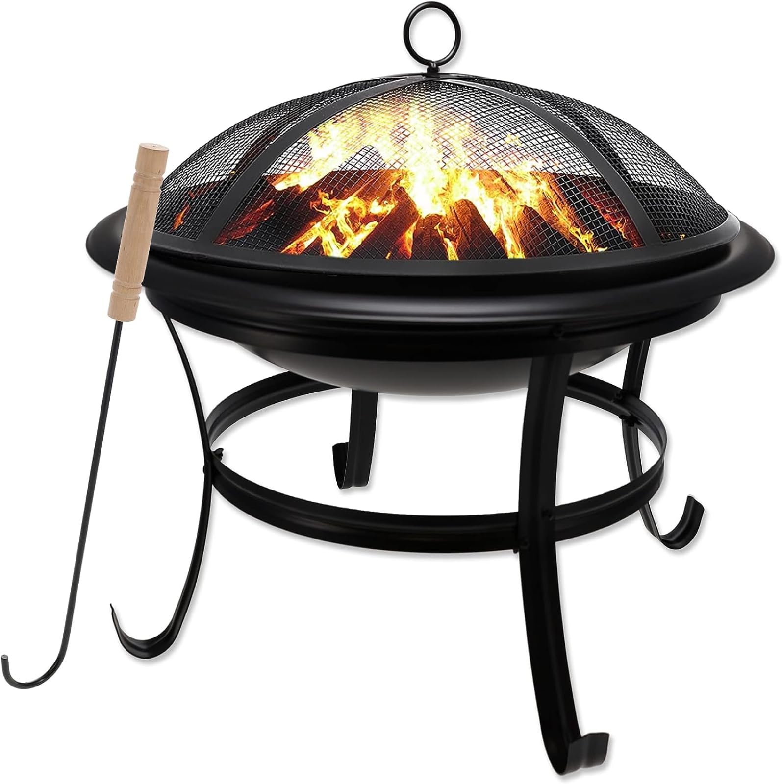 22" Outdoor Wood Burning Fire Pit with Mesh Lid