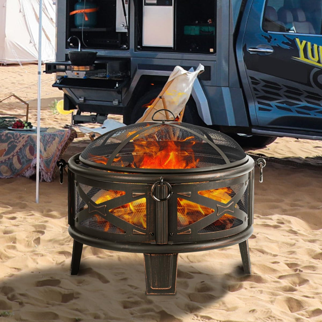 26" Wood Burning Fire Pit with Grill and Spark Screen