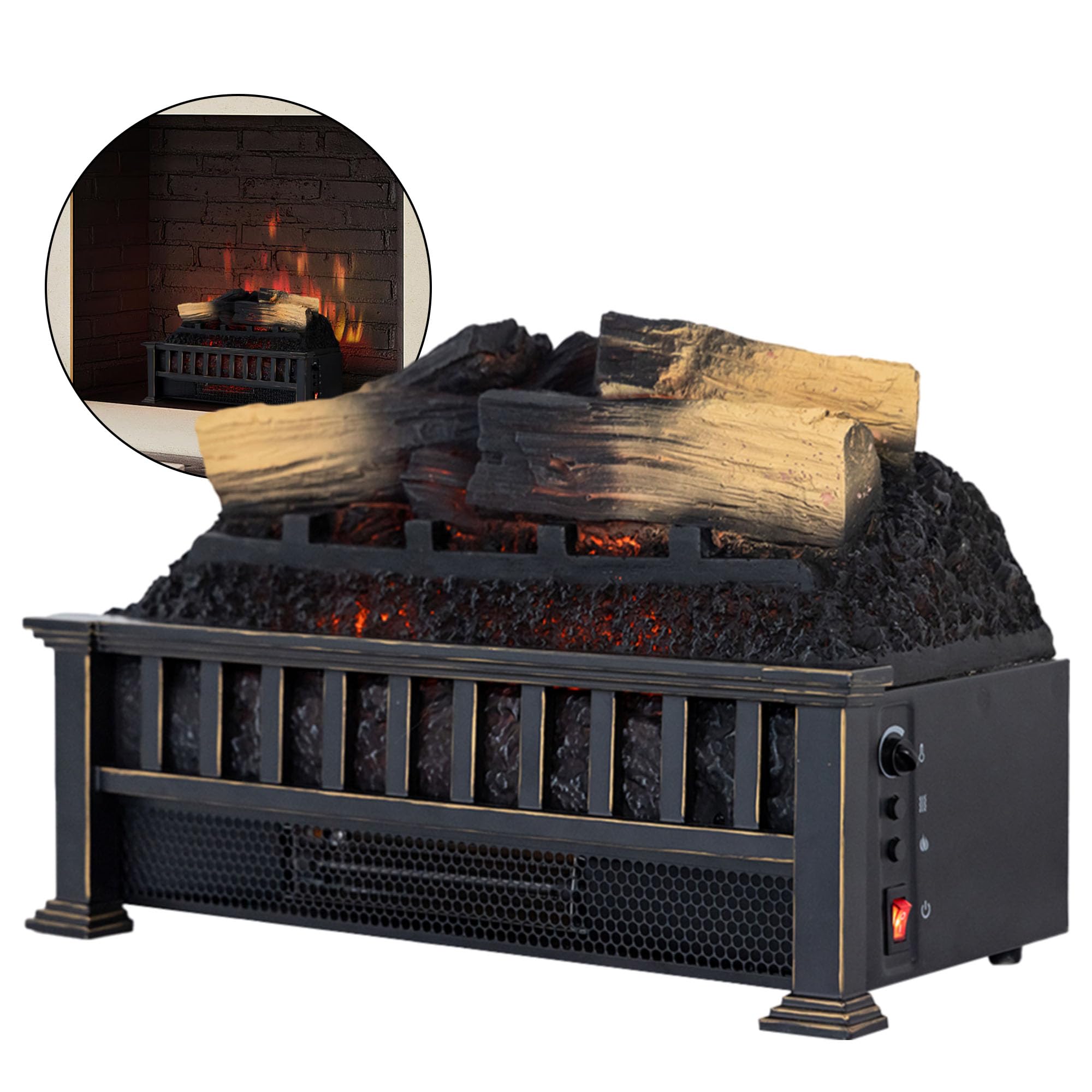 Electric Fireplace Log Insert with Infrared Heater – Heats 1000 Sq. Ft.