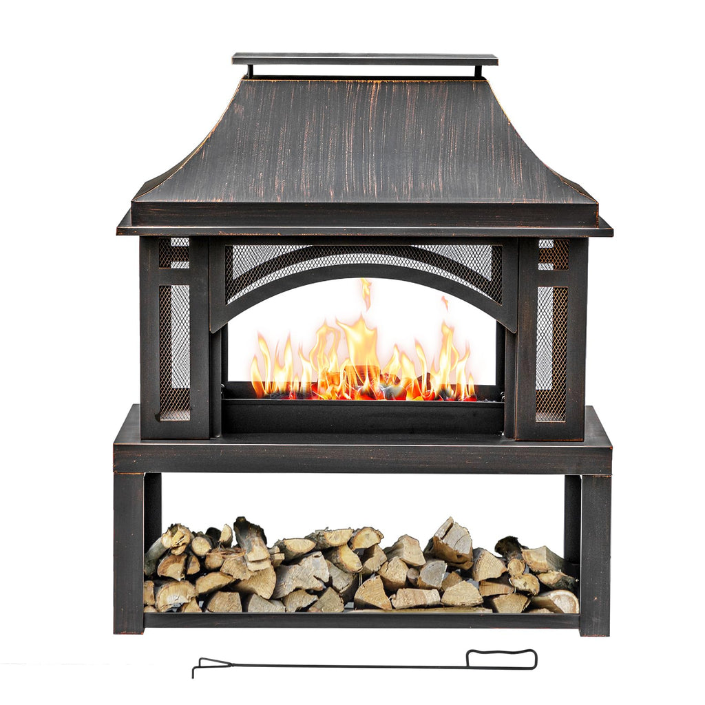 39" Wood Burning Outdoor Fireplace with Storage