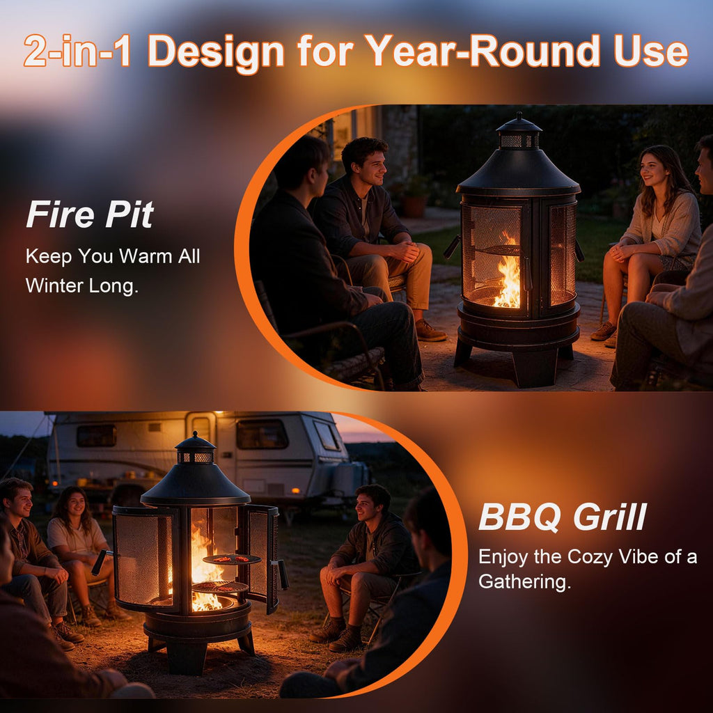 2-in-1 Chiminea Fire Pit with Grill