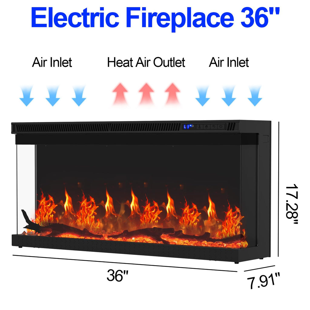 36" 3-Sided Electric Fireplace Insert – 750W/1500W