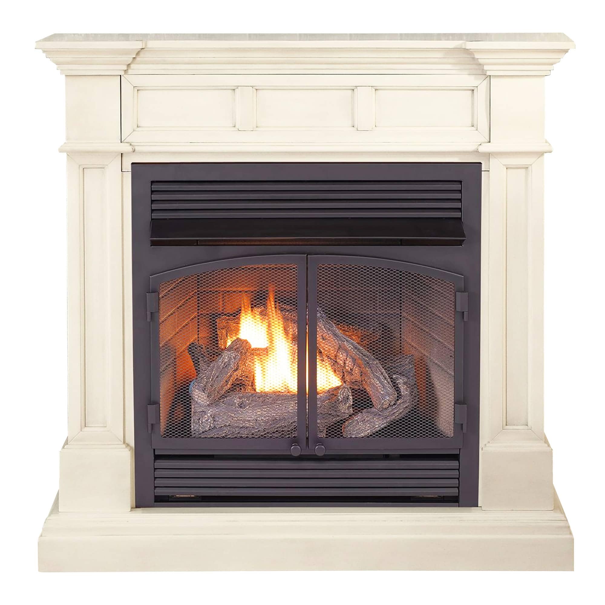 Dual Fuel Ventless Gas Fireplace with Mantel – 32,000 BTU
