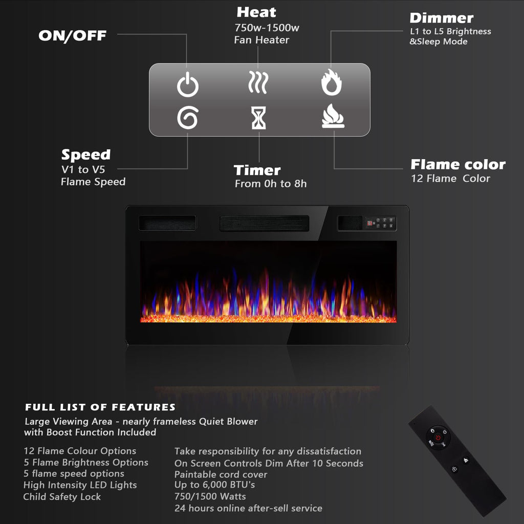 Ultra-Thin Linear Electric Fireplace – Wall Recessed