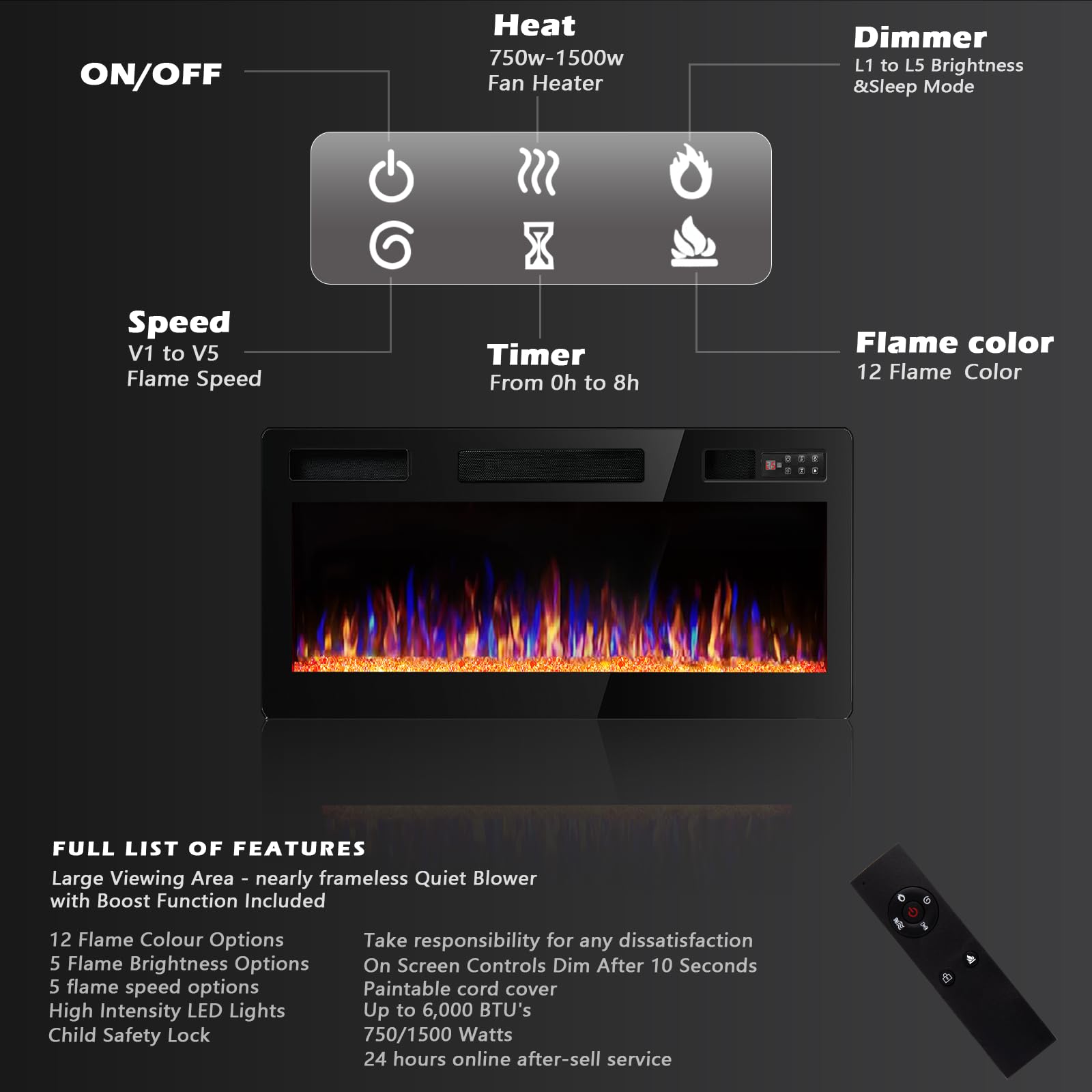 Ultra-Thin Linear Electric Fireplace – Wall Recessed