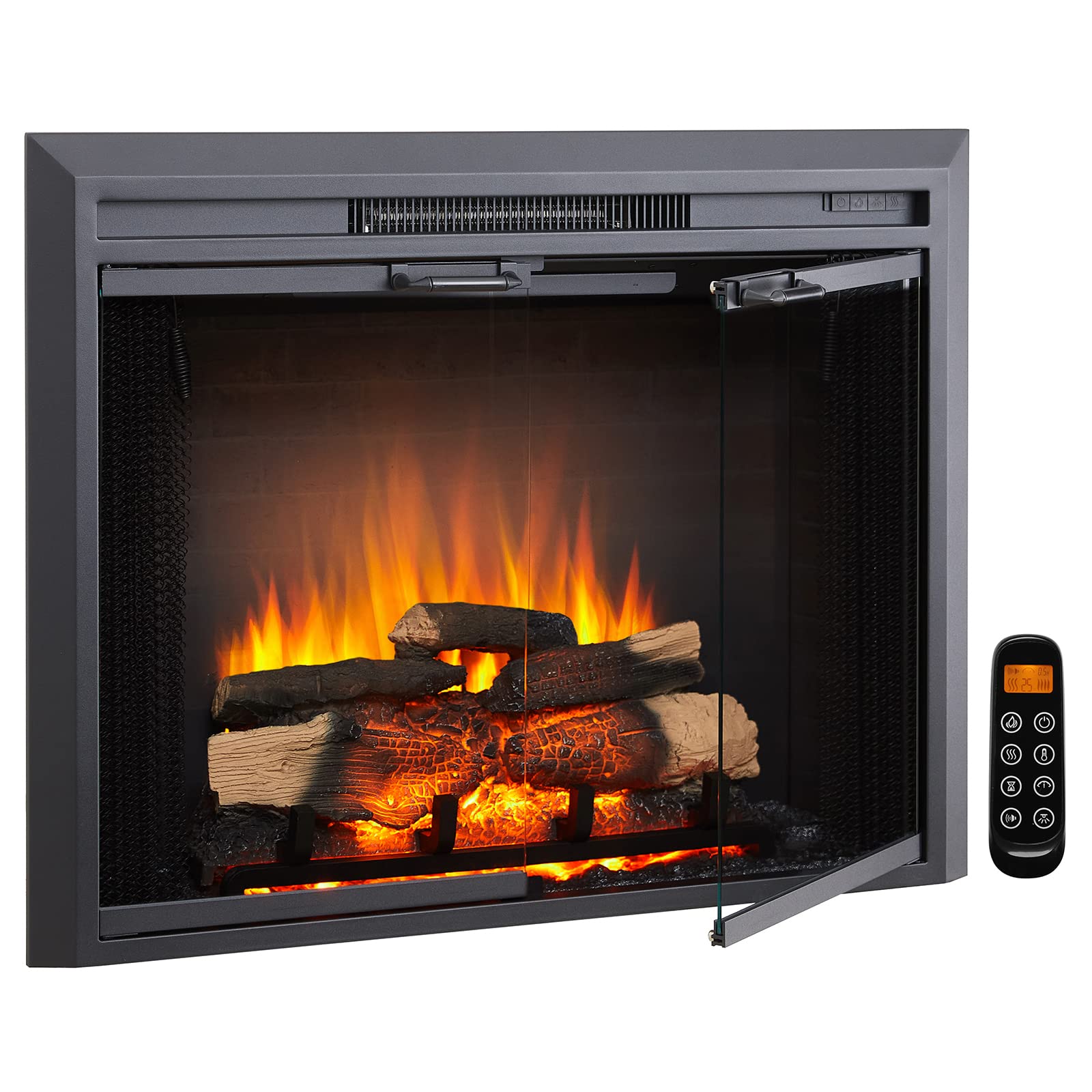 Electric Fireplace Insert with Glass Door & Mesh Screen