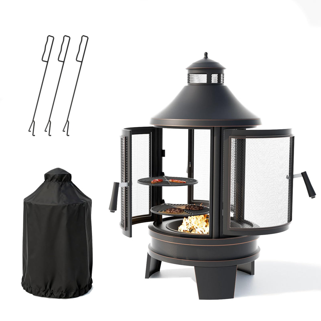 2-in-1 Chiminea Fire Pit with Grill