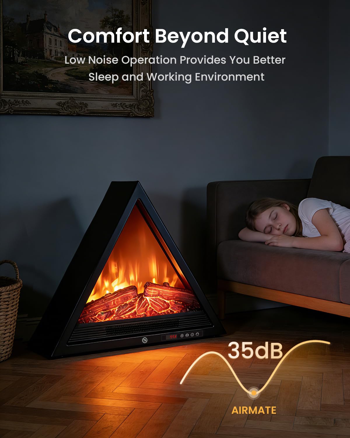 22" Triangular Electric Fireplace Insert – 1500W