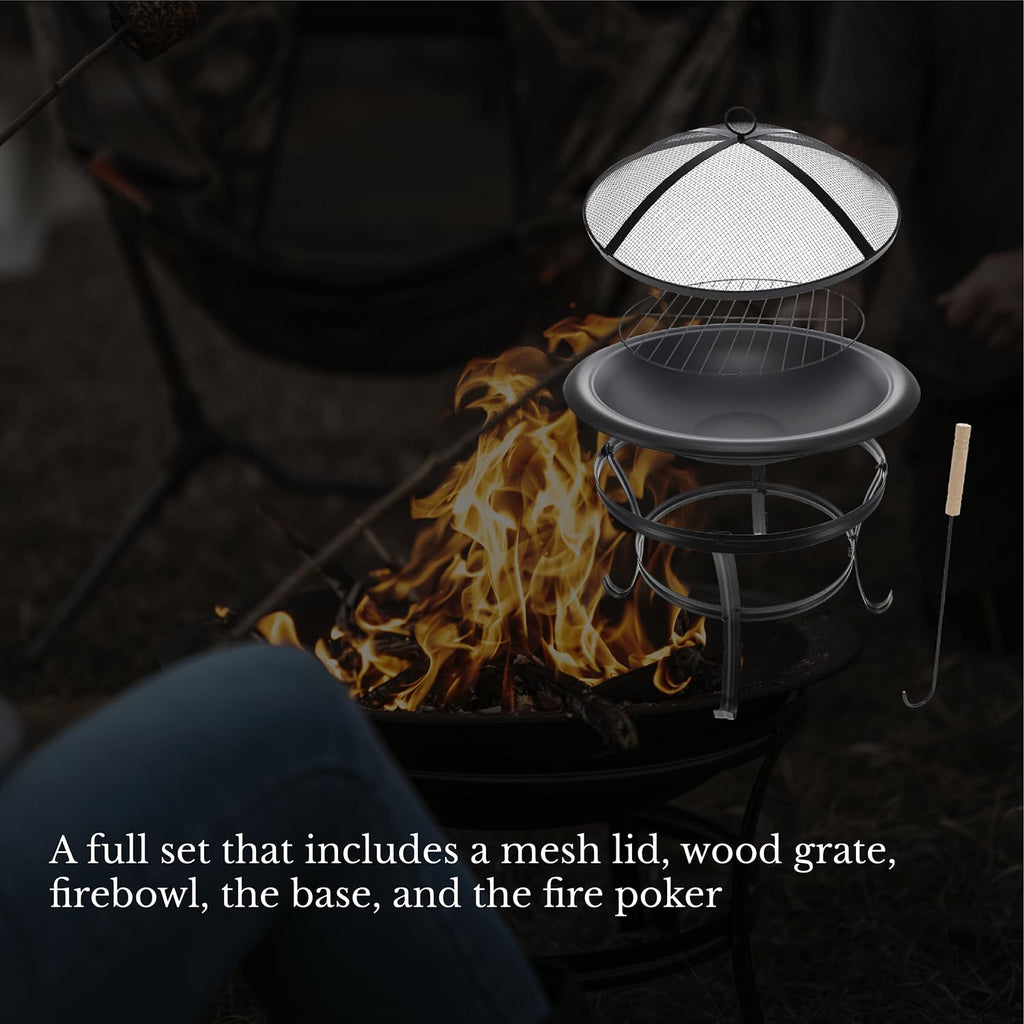 22" Outdoor Wood Burning Fire Pit with Mesh Lid
