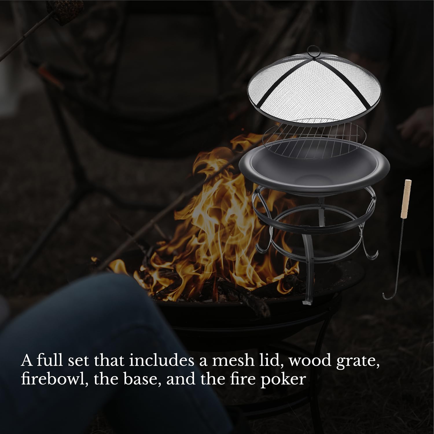 22" Outdoor Wood Burning Fire Pit with Mesh Lid