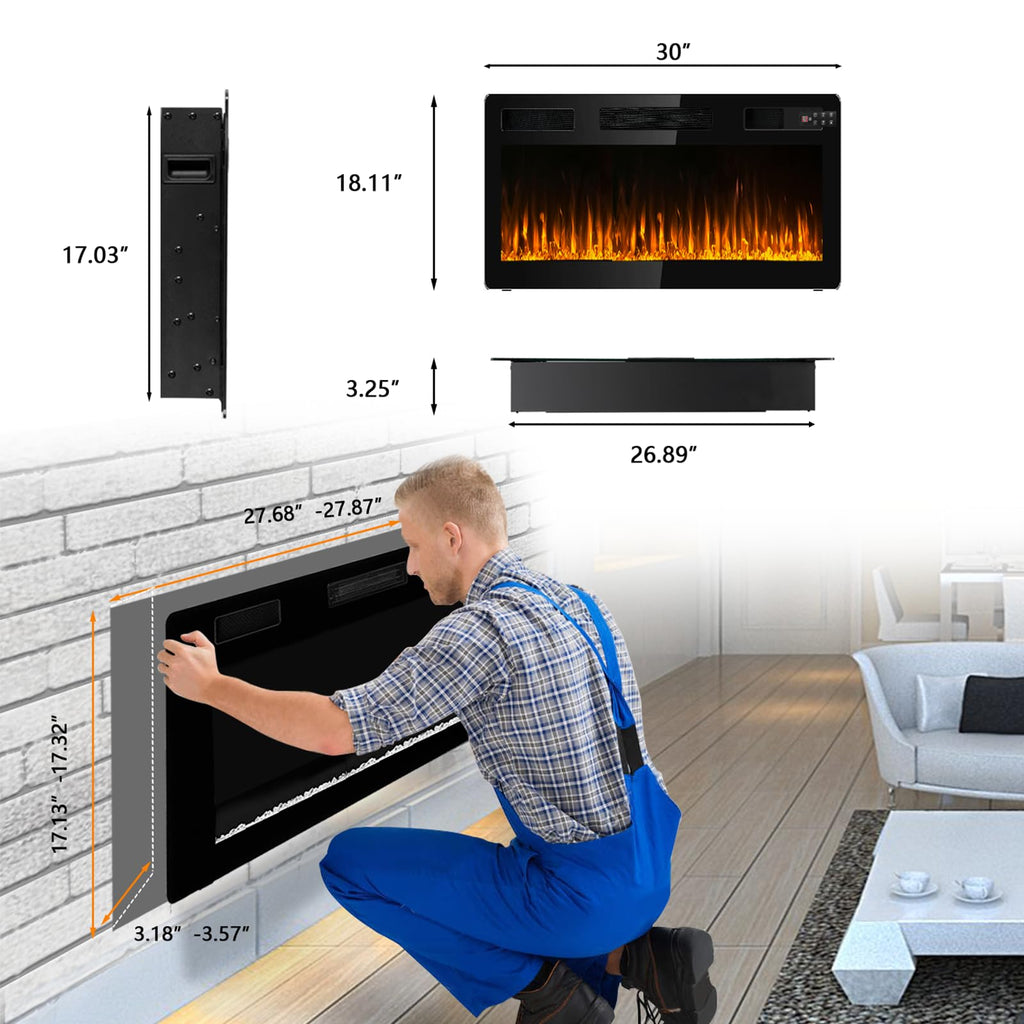 Ultra-Thin Linear Electric Fireplace – Wall Recessed