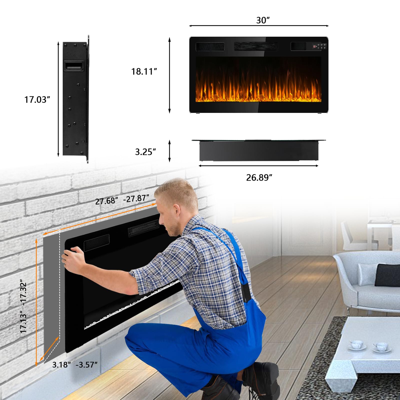 Ultra-Thin Linear Electric Fireplace – Wall Recessed