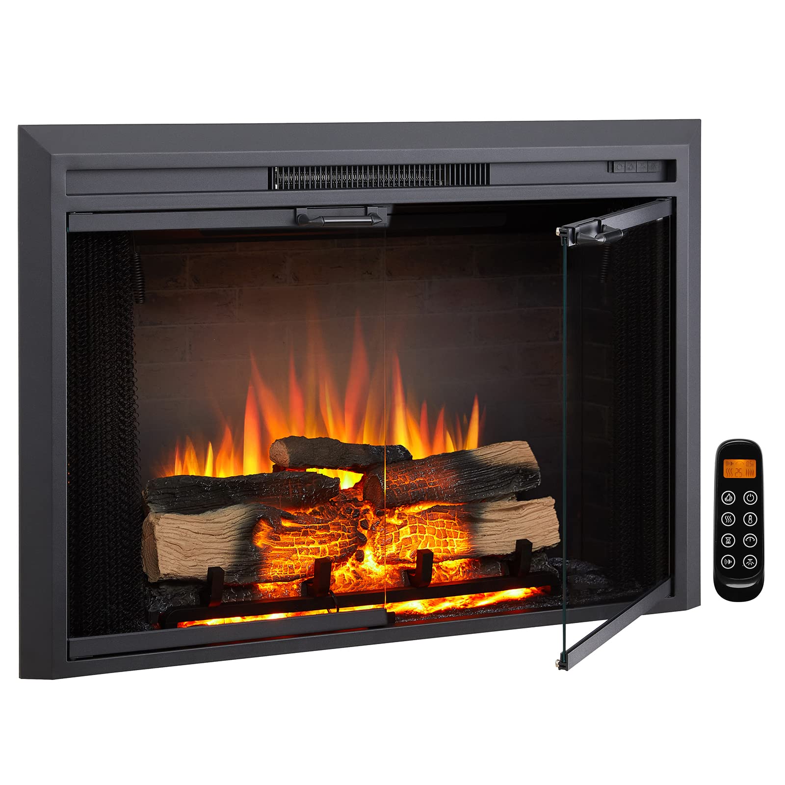 Electric Fireplace Insert with Glass Door & Mesh Screen