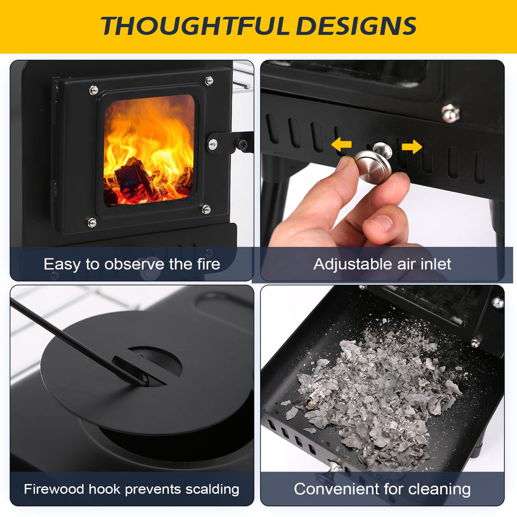 Portable Wood Burning Tent Stove with Chimney