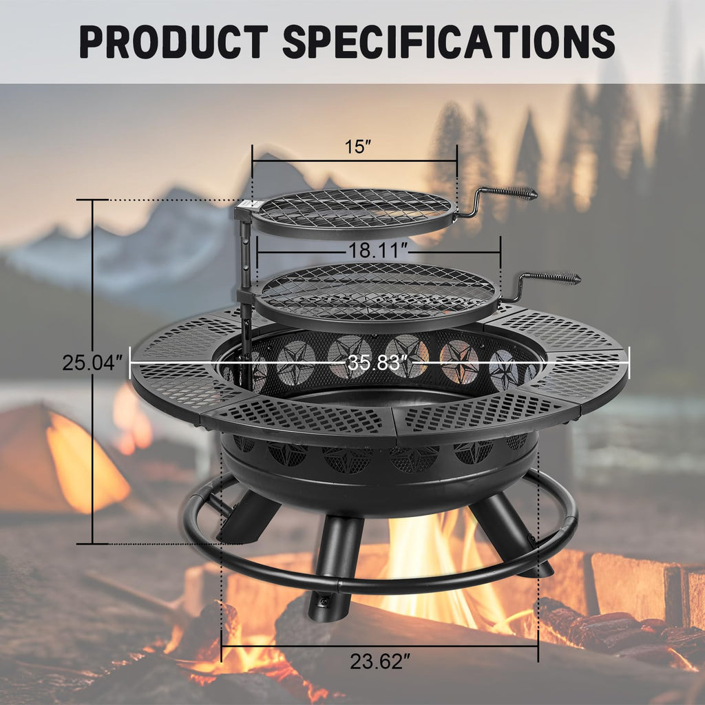 3-in-1 Wood Burning Fire Pit with Grill