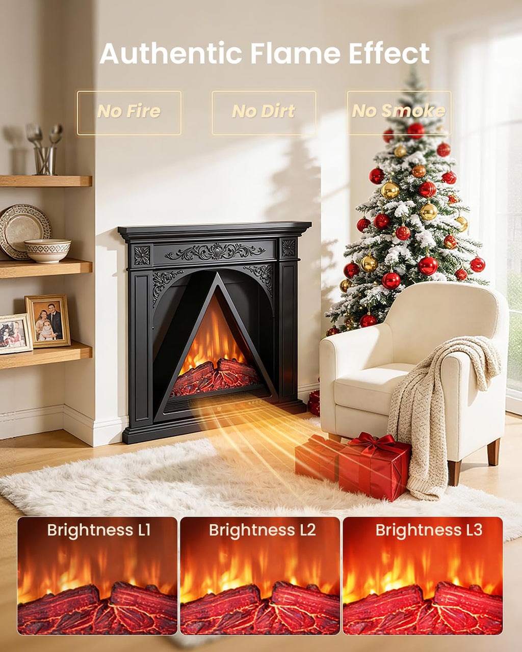22" Triangular Electric Fireplace Insert – 1500W
