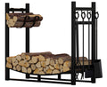 Firewood Rack with Kindling Holder & 4-Piece Tool Set