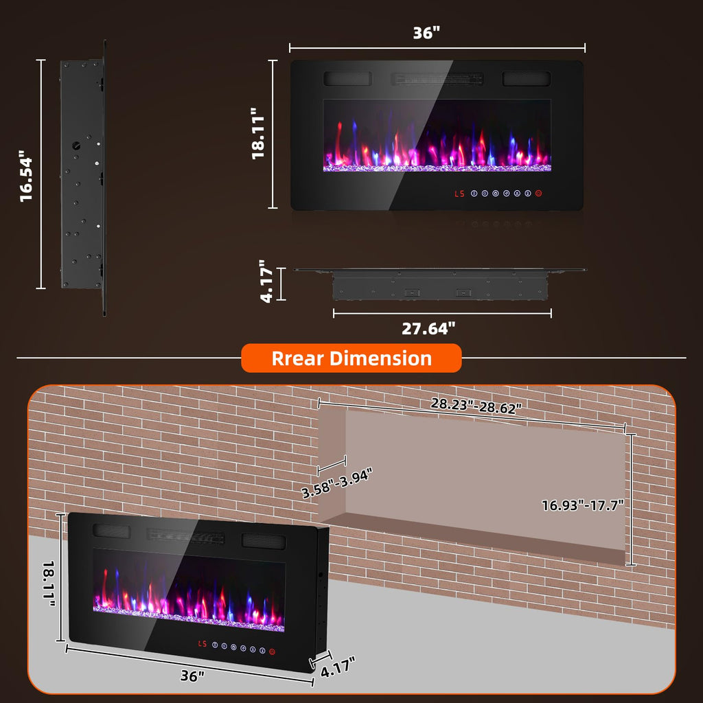 Ultra Thin Electric Wall Fireplace – 750W/1500W
