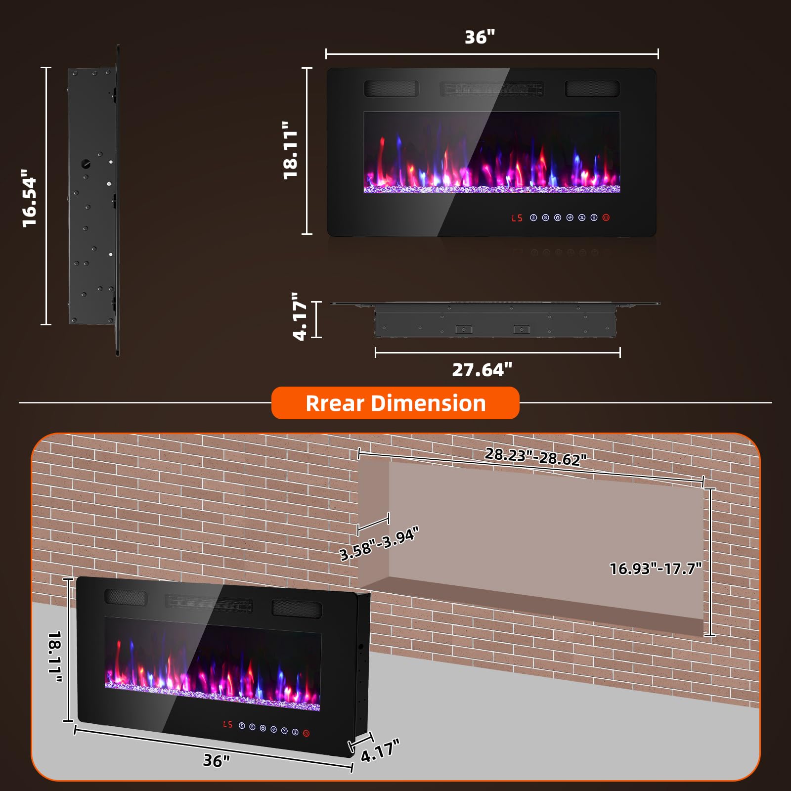 Ultra Thin Electric Wall Fireplace – 750W/1500W