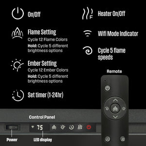 Smart Wall & Recessed Electric Fireplace – 750W/1500W