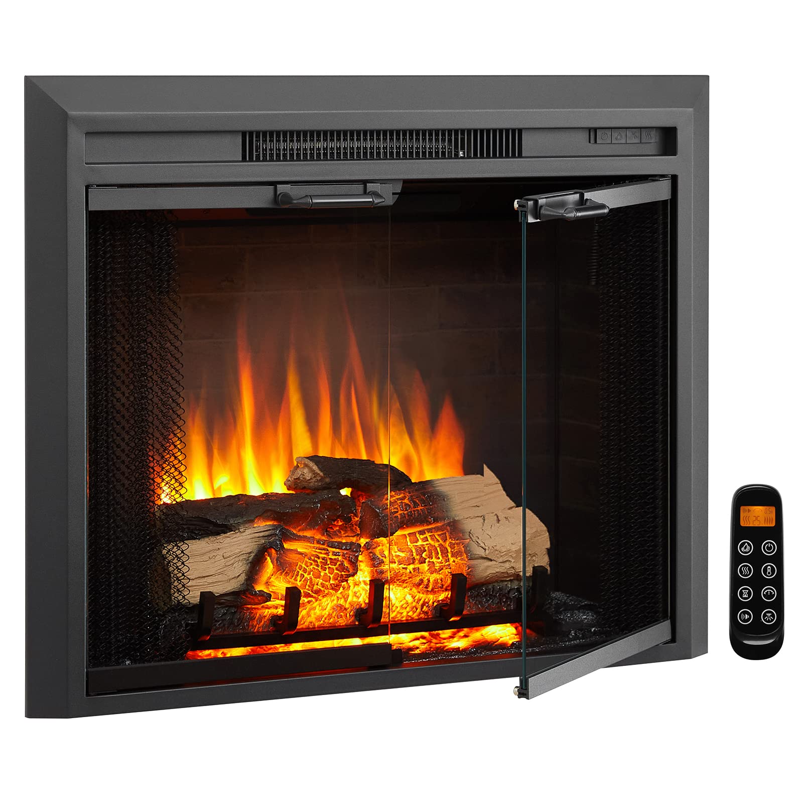 Electric Fireplace Insert with Glass Door & Mesh Screen