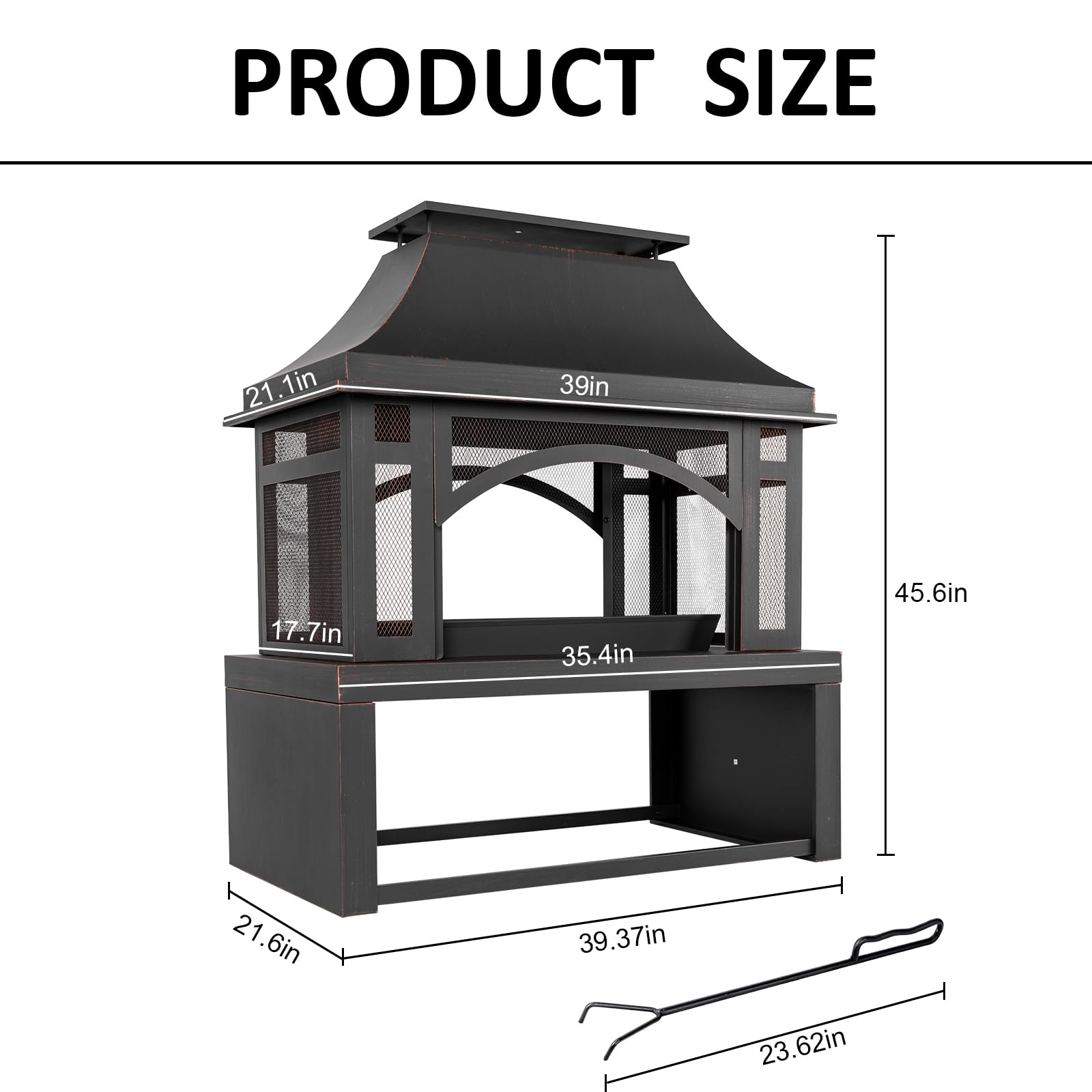 39" Wood Burning Outdoor Fireplace with Storage