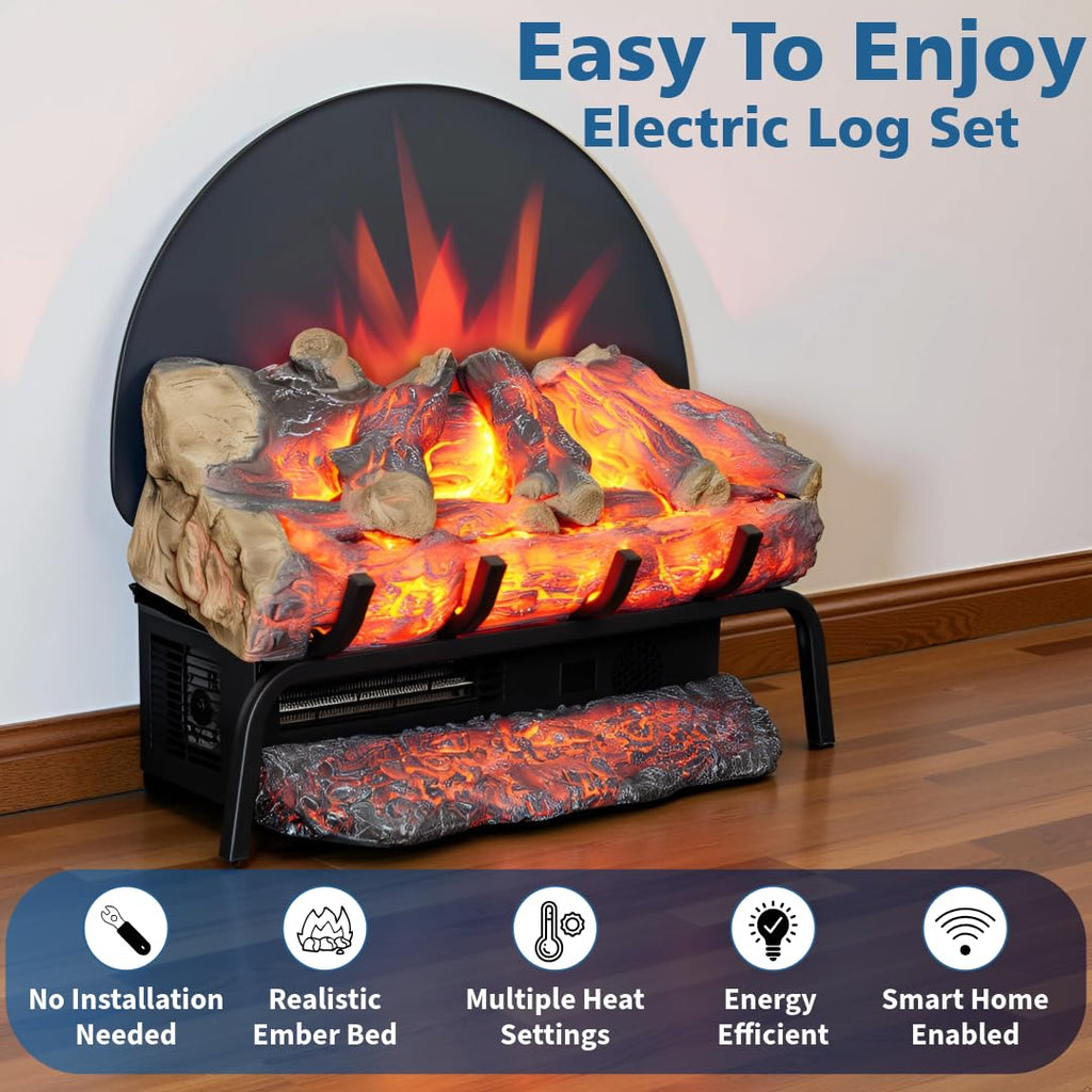 22" Freestanding Electric Fireplace Log Set – 750W/1500W