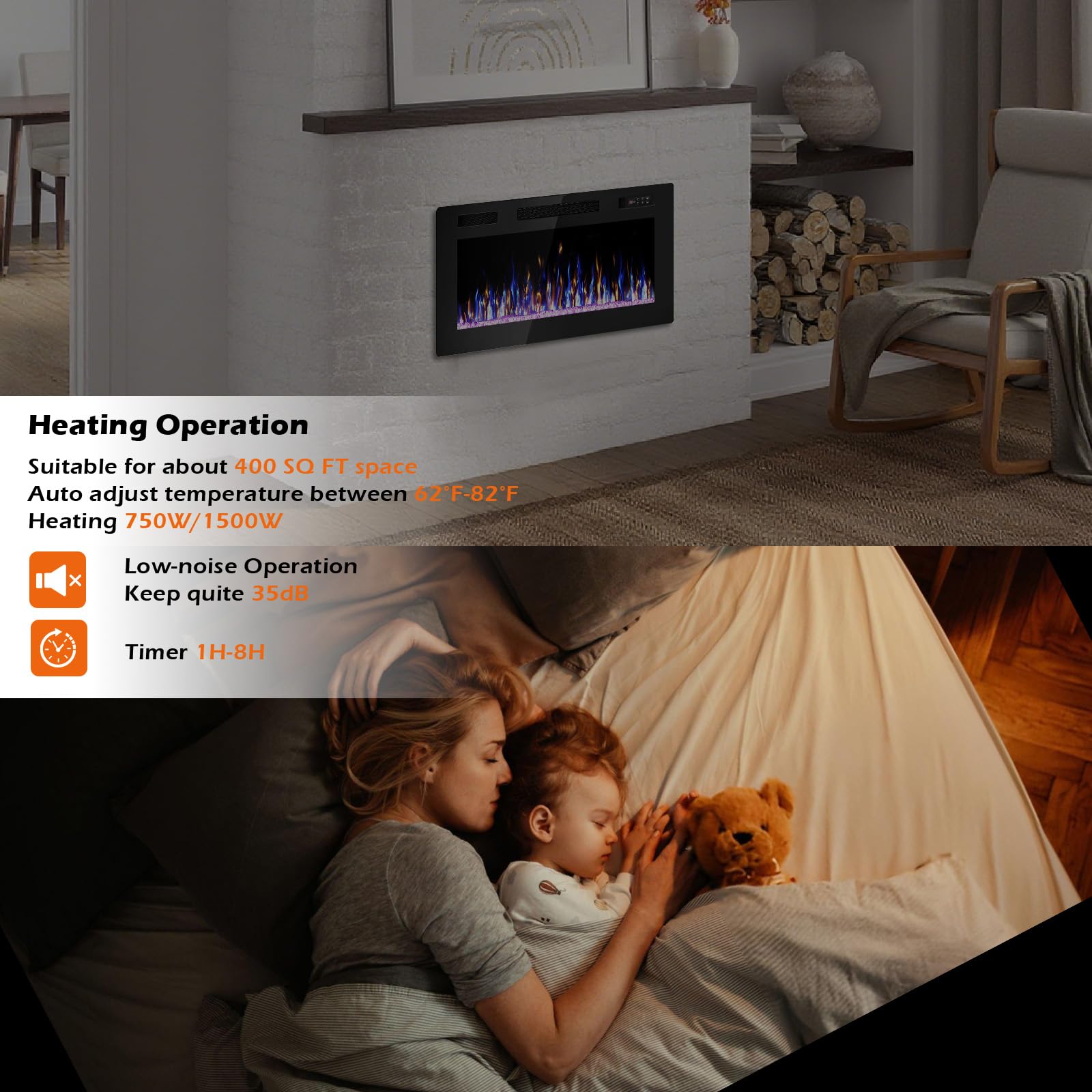 Ultra-Thin Recessed & Wall Mounted Electric Fireplace
