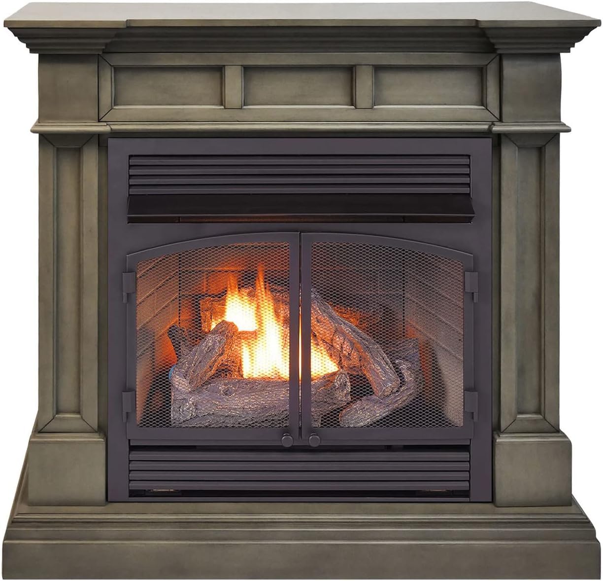 Dual Fuel Ventless Gas Fireplace with Mantel – 32,000 BTU