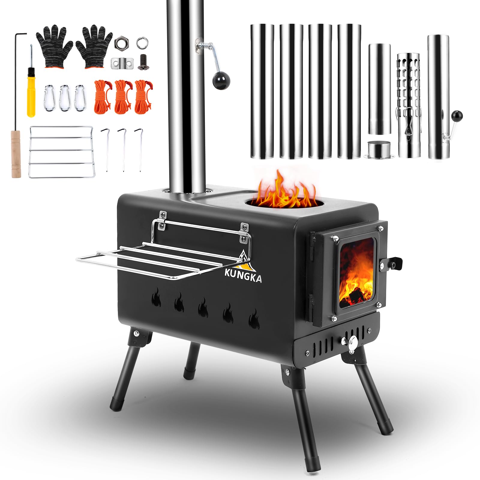 Portable Wood Burning Tent Stove with Chimney