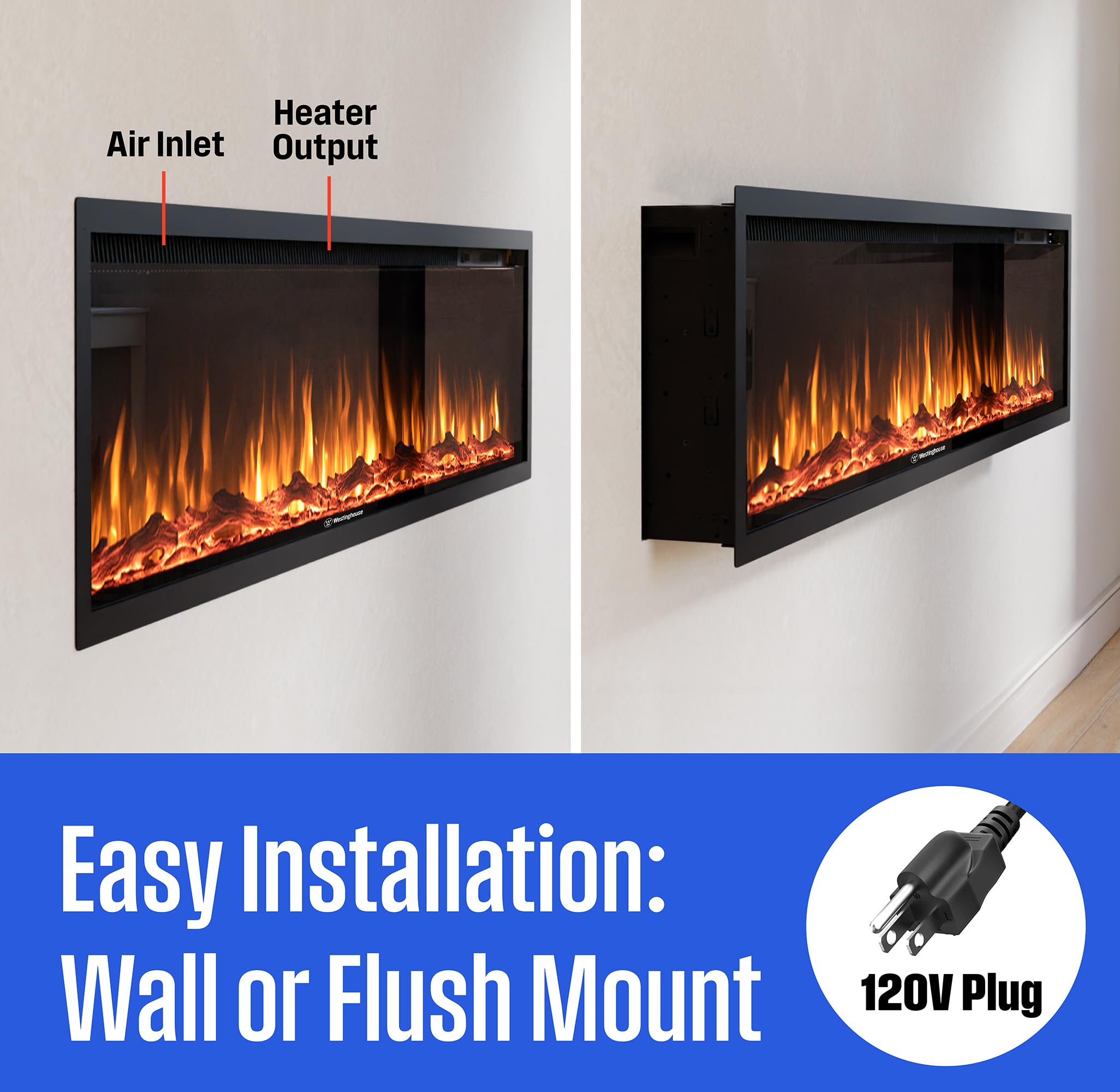 Smart Wall & Recessed Electric Fireplace – 750W/1500W