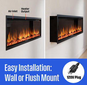 Smart Wall & Recessed Electric Fireplace – 750W/1500W