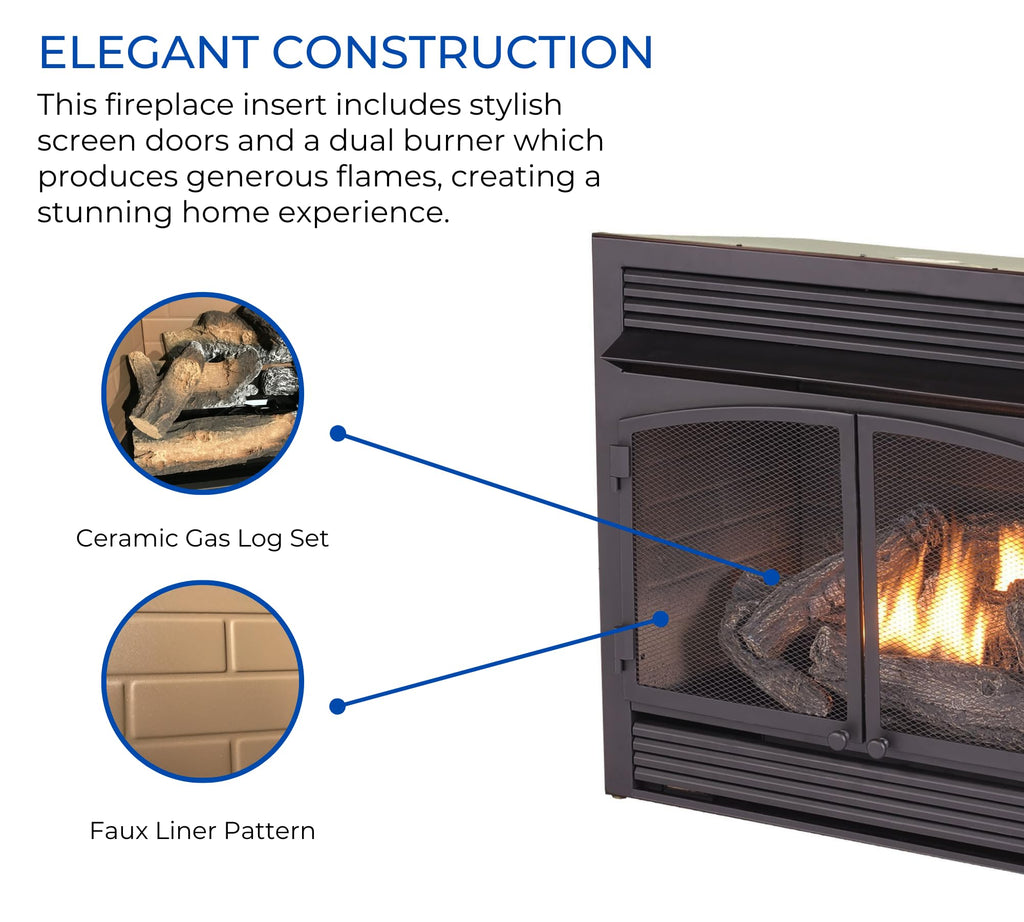 Dual Fuel Ventless Gas Fireplace Insert – 32,000 BTU